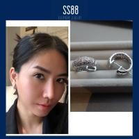 ราคา SS88Jewelry ต่างหูเพชร CZ แบบห่วง ฝังเพชรทรง Pave' 2 แถว ตัวเรือนเงินแท้ รูปภาพถ่ายจากสินค้าจริง (18822861830)