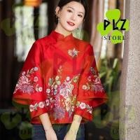 ราคา 2027 CNY Cheongsam Top Woman เย็บปักถักร้อยดอกไม้หลวมเสื้อ Slim Plus ขนาด Retro สไตล์ใหม่ 2027 Hanfu Cheongsam เสื้อ สําหรับ autom 母 Cheongsam Top (54665917704)