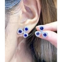 ราคา ต่างหูไพลินซีลอนสีสดหวานๆ ทรงกลมเหลี่ยมสวยวิบวับ เกรดสวยเนื้อแก้ว 6 เม็ดรวม1.40กะรัตล้อมเพชรเกรดท้อป (11509158767)