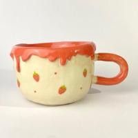 ราคา แก้วเซรามิกแฮนด์เมดลายสตรอว์เบอร์รี่สีแดงสุดน่ารัก Red strawberry handmade ceramic cup (29857399269)