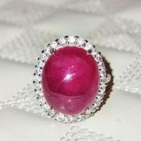 ราคา แหวนพลอยทับทิมแท้ มือสอง 13x15 mm ล้อมเพชร Cz ฟรีไซส์ (4738322138)