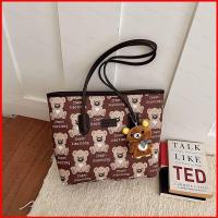 ราคา Bear Print Tote Bag Women Cute Cartoon Shoulder Handbag Large Capacity PU Daily Casual Soft (44916899898)