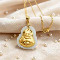ราคา ใหม่สไตล์ไทเทเนียมเหล็กเลียนแบบทองฝังหยกหน้ายิ้มพระพุทธรูปสร้อยคอหยกสีขาว ไมตรียา พระพุทธรูปสร้อยคอสวัสดิการสดผู้ผลิตขายส่งจี้ SXJK (52213487642)