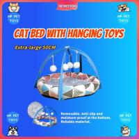 ราคา 【NF】 ที่นอนแมวพร้อมซุ้มของเล่นแขวน เบาะนอนลายตาราง ทรงกลมหรือสี่เหลี่ยม (54908605666)