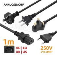 ราคา Black 1m EU AU UK US Plug Power Cable IEC 320 C13 AC Power Supply Wire Extension Cord for PC Computer TV Speaker Printer (46161172431)