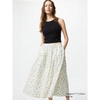 ราคา UNIQLO กระโปรง ผ้าคอตตอน แต่งจีบ | มีลาย, แมตช์เข้าชุดกับเสื้อได้ ผู้หญิง (E483572-000)