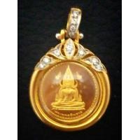 ราคา เหรียญพระพุทธชินราช หลังหลวงพ่อโสธร ทองคำสวิส ขัดเงาพ่นทราย เลี่ยมทองจิวเวลรีฝังเพชร 0.11 กะรัต (000520)